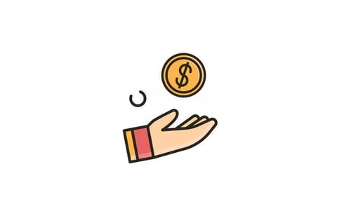 Animated Hand Holding Dollar Coin Icon Looping with Alpha Channel