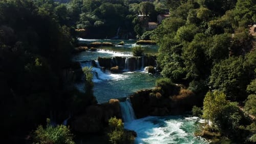 Aerial View Of Skradinski Buk Waterfall Along Krka River In Krka National Park, Croatia.