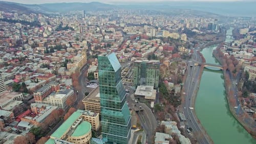 Drone Flies Above Tbilisi Georgia