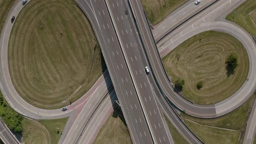 Aerial view of vehicles driving on the highway in the United States.