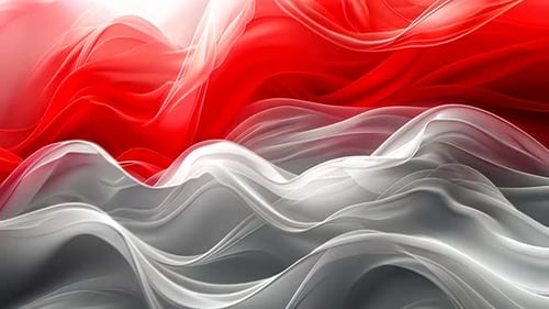 Abstract flowing fabric waves in red and gray. Dynamic, smooth, and elegant textile design