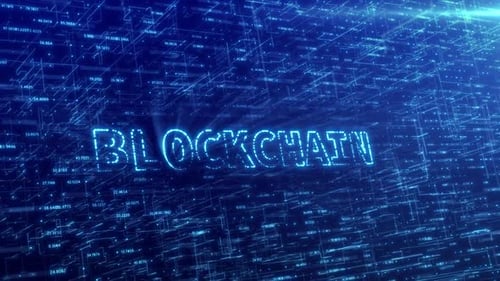 Blockchain Text Reveal on Futuristic Digital Grid Background