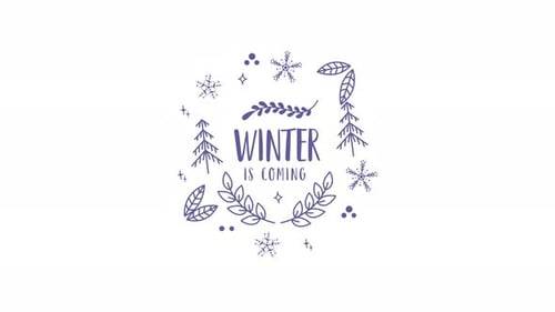 Animated Hand-Drawn Winter Wreath with Snowflakes and Trees