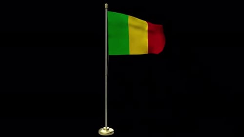 Mali National Flag Waving Animation on Gold Pole