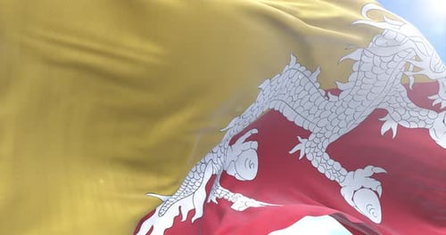Bhutan National Flag Waving in Realistic Slow Motion