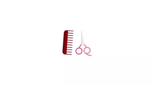 Animated Comb and Scissors Flat Design Icon