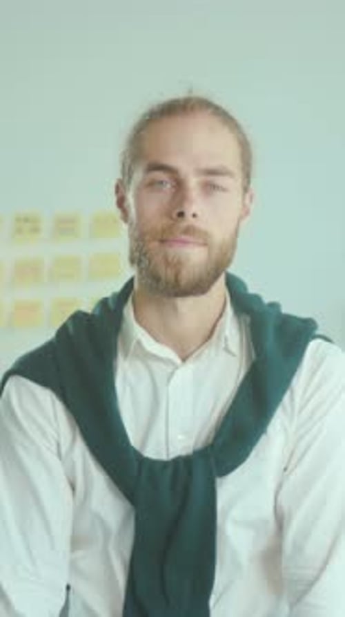 Founder Presenting Confidently in Office Professional Leader Demonstrating Calmness in Modern