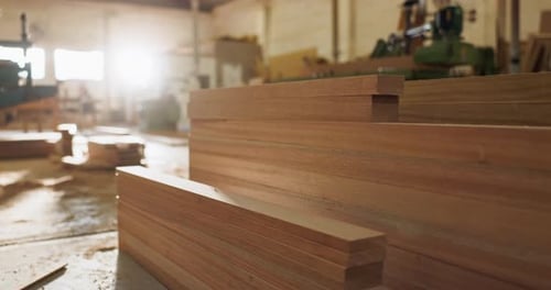 Wood, machine and timber for carpentry with furniture manufacturing business in industry