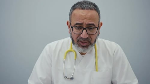Doctor Talking in White Coat with Stethoscope