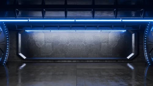 Futuristic Sci-Fi Tunnel Displaying Logo with Pulsing Neon Lights