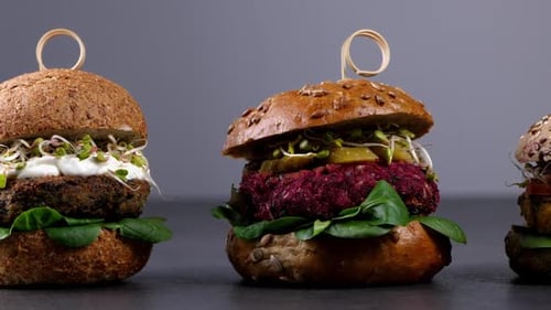 Vegan Burgers with Vegetable Patties Close Up
