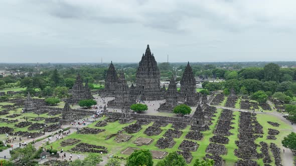 Aerial view of the majestic Prambanan Temple in Yogyakarta, Indonesia ...