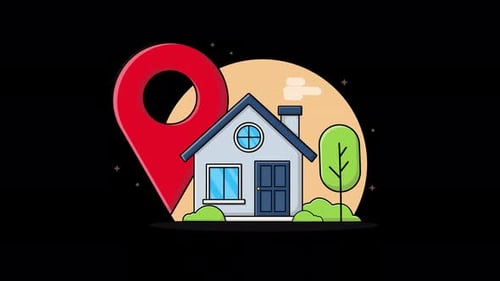 Animated Flat Design House and Location Pin Reveal