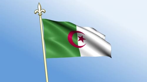 Realistic Waving Algerian Flag on Golden Pole Animation