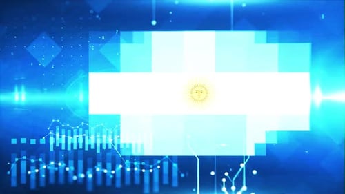 Argentina Flag On Economy Background And Graph