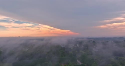 Foggy Landscape Aerial at Sunrise