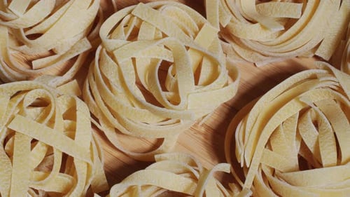 Italian Tagliatelle Pasta Packaging Window Fettuccine Pasta Close Up Not Cooked