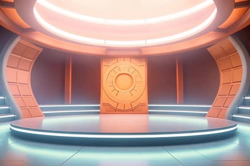 podium Futuristic showcase with platform for product displaying. Empty modern stage display