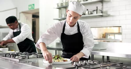 Chef Preparing Food in Commercial Kitchen