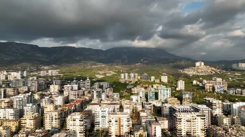 Panorama Of The Buildings On The Coastline City Alanya Turkey Aerial View