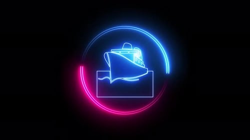 Glowing neon line Ship icon. Vd 1171