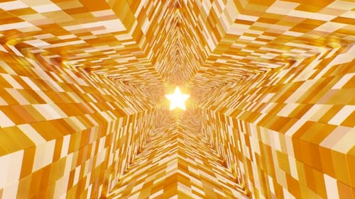 Luminous Star Shape Endless Tunnel Of Shiny Golden Reflective Panels - 4K