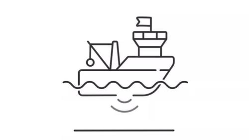 Animated Fishing Boat Icon with Sonar Waves