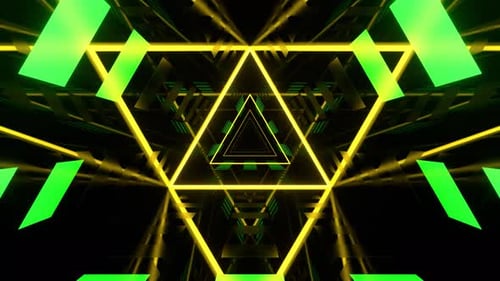 Yellow And Green Neon Abstract Triangle Cyber Tunnel Background Vj Loop In 4K
