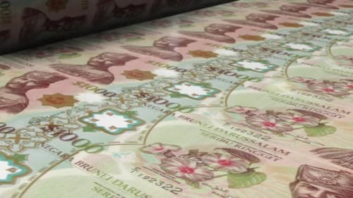 1000 Brunei Dollar Bills On Money Printing Machine
