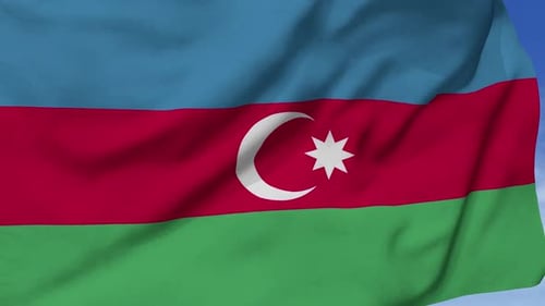 Waving Azerbaijan Flag Against Blue Sky with Realistic Fabric