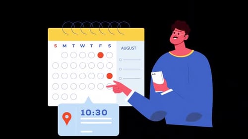 2D Character Marking Important Day On Calendar On Alpha Channel