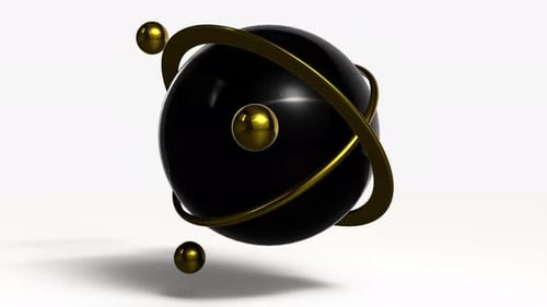 Modern Abstract Geometric Black and Gold Spheres Orbiting Animation