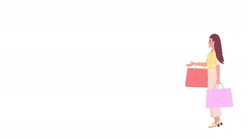 Animated Woman Walking with Shopping Bags