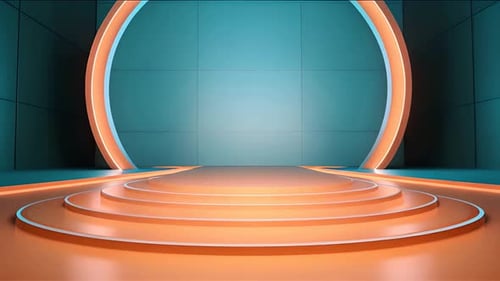 Futuristic Stage with Glowing Circular Arch and Tiered Pedestal