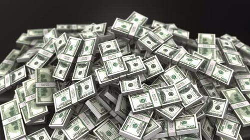 Animated US Dollar Bills Falling and Piling Up