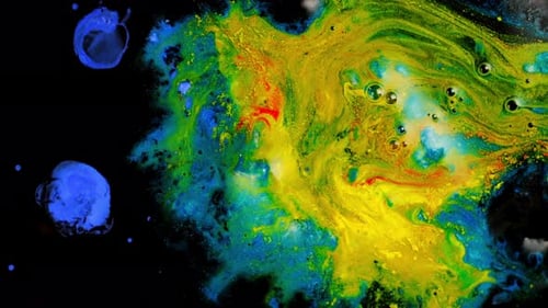 Colorful abstract liquid swirling, resembling a cosmic nebula