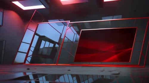 Modern Virtual Studio Background with Media Screens and Green Screen