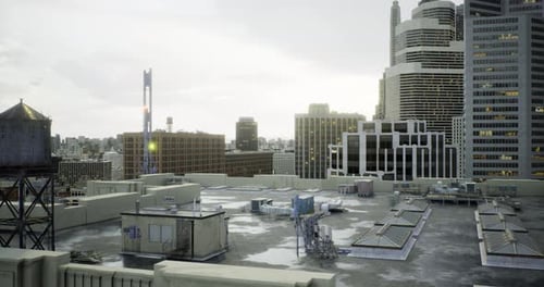 Urban Skyline View From a Rooftop in an American City During Sunset