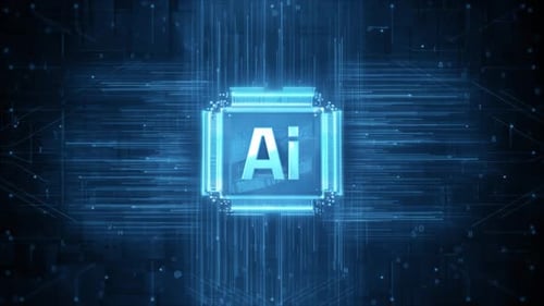 Futuristic AI Chip and Circuit Board with Glowing Digital Data Flow