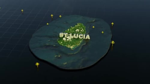 St. Lucia 3D Map with Location Pins Title Animation