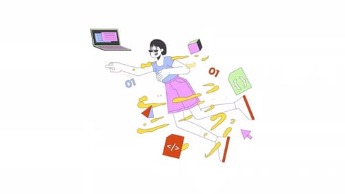 Japanese female app developer coding 2D animation