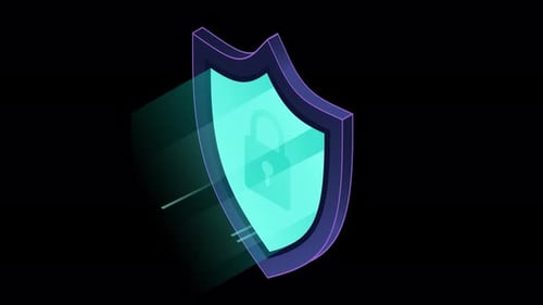 Secure vpn animation. VPN protection with a shield. Shield lock in futuristic blue style. Cyber