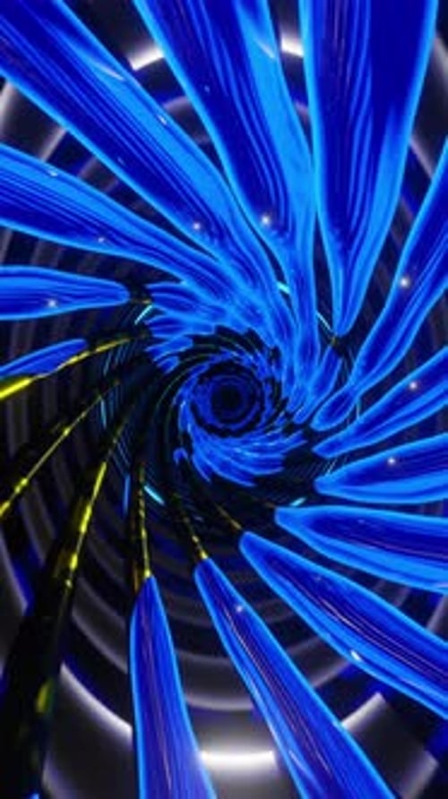 Dynamic Futuristic Abstract Blue Yellow Spiral Tunnel Loop Background