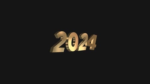 2024 Year 3D Text Gold Alpha Channel