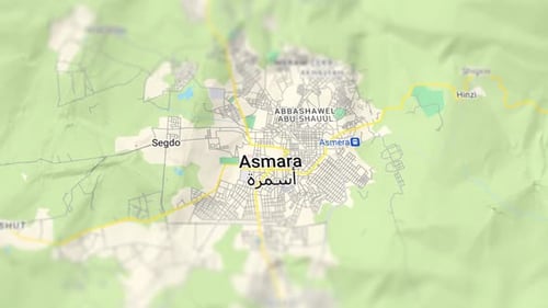 Carte papier d'Asmara, capitale de l'Érythrée, diapositive