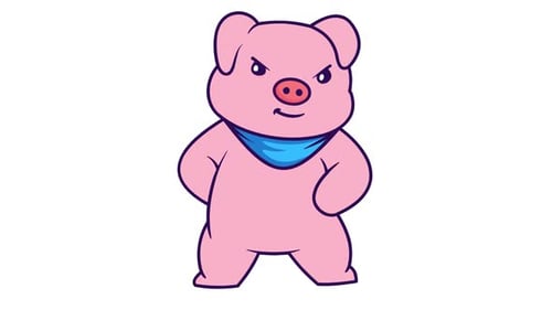 Animated Cartoon Pig Character Blinking Loop