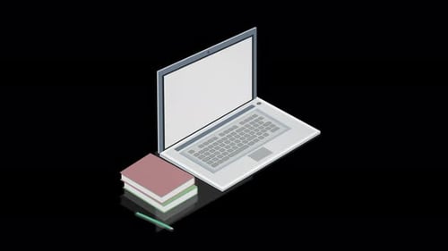 Animated illustration of modern cozy home office workplace with notebook