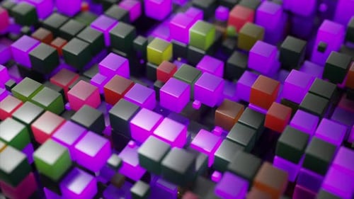 Vibrant Geometric Cubes Dancing Across Digital Grid Generating Mesmerizing Motion Pattern with