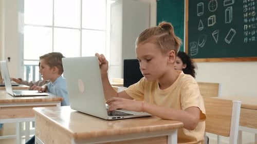 Smart boy using laptop to generated AI by coding engineering prompt. Pedagogy.