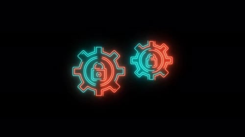 Neon Gears with Padlocks Security System Animation
